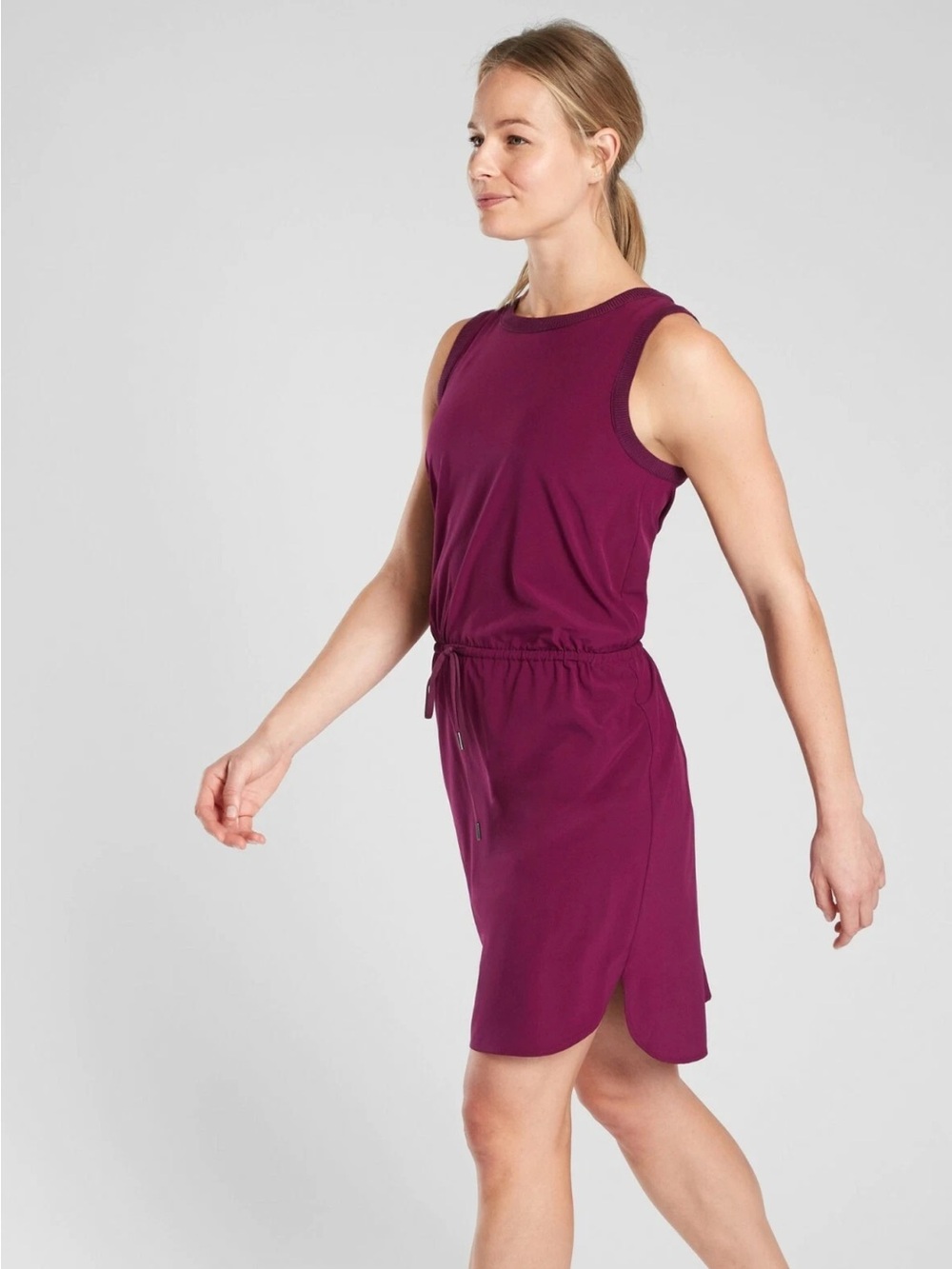 ATHLETA Rincon Dress Beach Plum Sleeveless Drawstring Cinch Waist Mini Sporty S